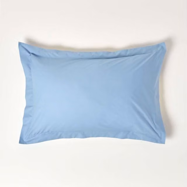 Homescapes Blue Egyptian Cotton Oxford Pillowcase, 200 Thread Count Percale