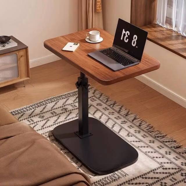 Havendro Adjustable C-Shaped Brown Wood Side Table with Rotating Top