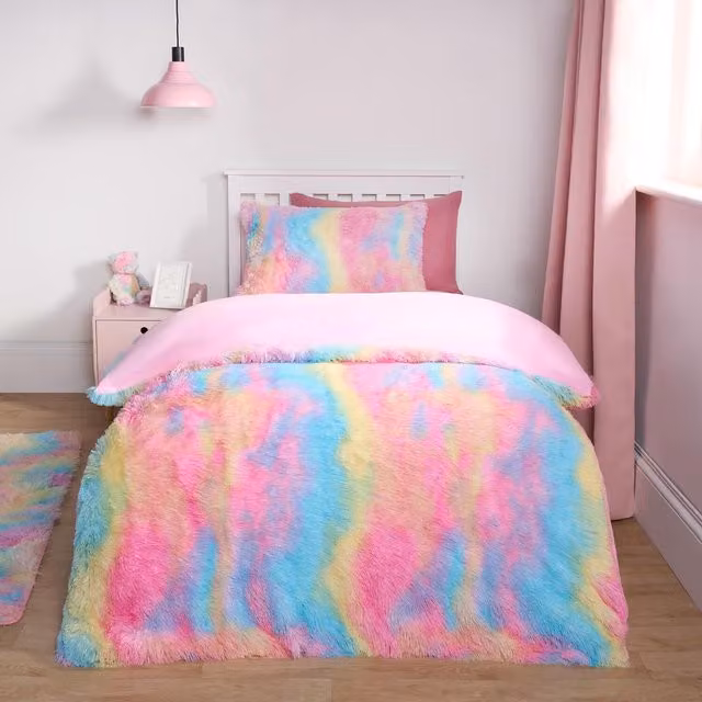 OHS Pink and Multicolour Tie Dye Graphic Fluffy Duvet Set, Single