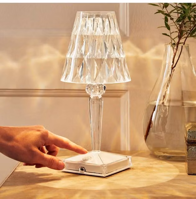 Chums Diamond Rechargeable Touch Table Lamp in Transparent Crystal Glass