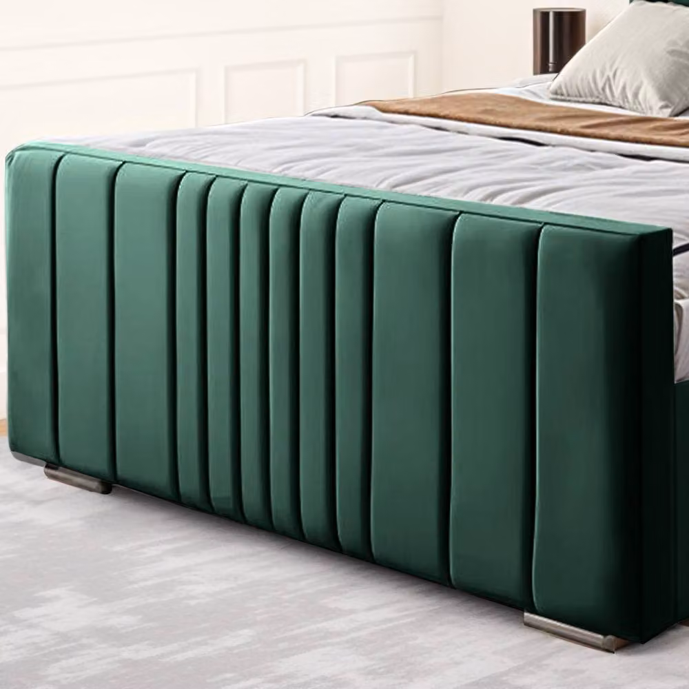 UK Bed Furniture Balmoral Wingback Upholstered Velvet Bed in Green, W/D/H: 180 x 200 cm – 3