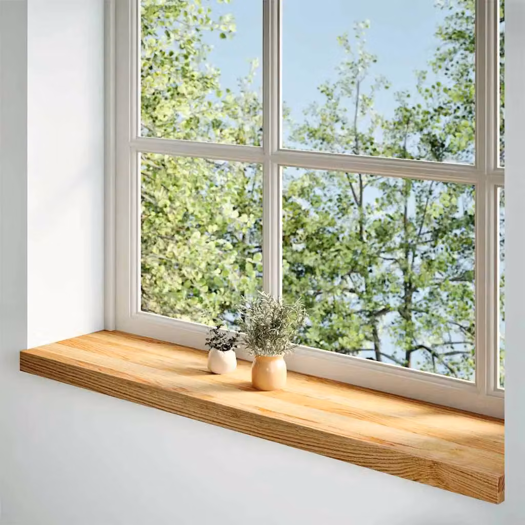 Berkfield Home Solid Oak Wood Window Sills, 2 Pieces, Light Brown, W/D/H: 120 x 25 x 2 cm – 2