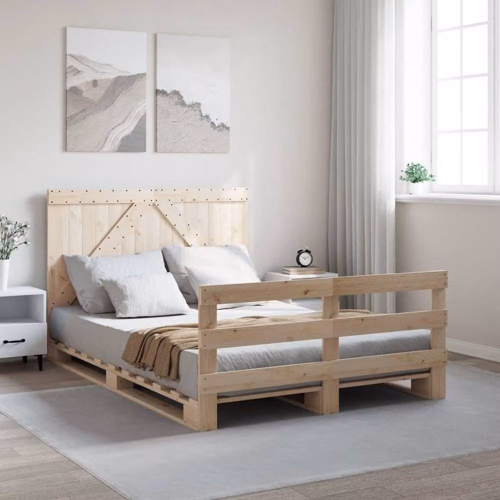 Berkfield Home Beautiful Bed Frame with Headboard in Light Brown, W/D/H: 140 x 200 x 104 cm – 2