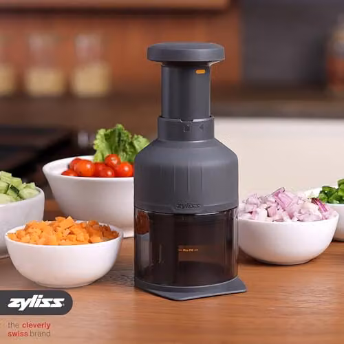 Zyliss Zick Zick 3 Manual Food and Onion Chopper in Grey with Stainless Steel Blades and Dishwasher Safe Container – 7