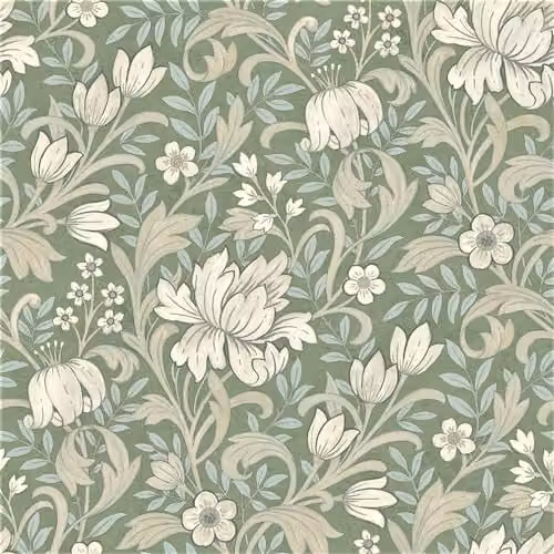 Grandeco Marian Vintage Art Nouveau Floral Botanical Paper Wallpaper, Green – 1