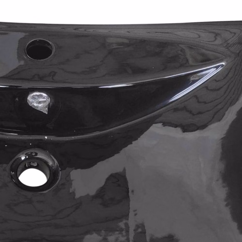 Berkfield Home Black Luxury Rectangular Ceramic Basin with Overflow, W: 60.0 cm, D: 43.0 cm, H: 17.0 cm – 5
