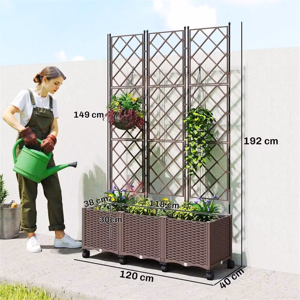 KORVIXA Brown Raised Garden Bed with Trellis made of Plastic WPC – 2