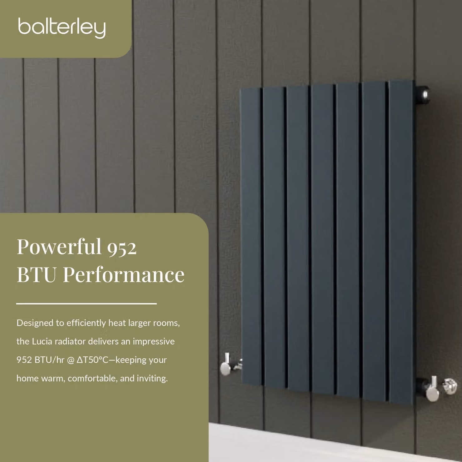 Balterley Lucia Square Horizontal Single Panel Radiator, Anthracite Grey, W: 600 mm, H: 412 mm, D: 41.2 mm – 2