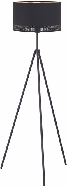 Loops Floor Lamp in Black and Gold with Fabric Shade and E27 Bulb Holder