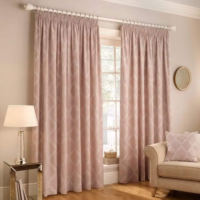 Make It A Home Olivia Lattice Room Darkening Pencil Pleat Curtain Pair in Pink, Height: 229 cm