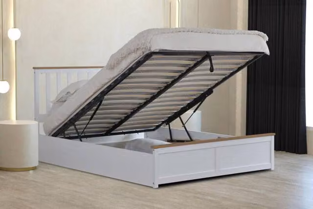 Comfy Living Ltd White Solid Wood Ottoman Gas Lift Storage Bedframe, W/D/H: 140 x 200 cm – 1
