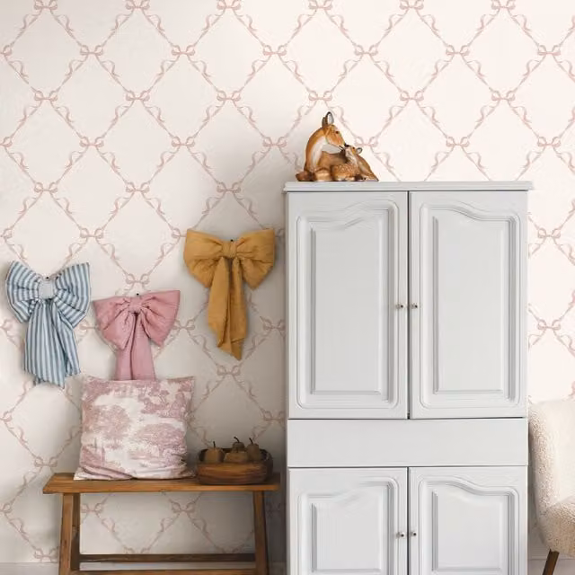 Grandeco Bow Trellis Wallpaper - Pink