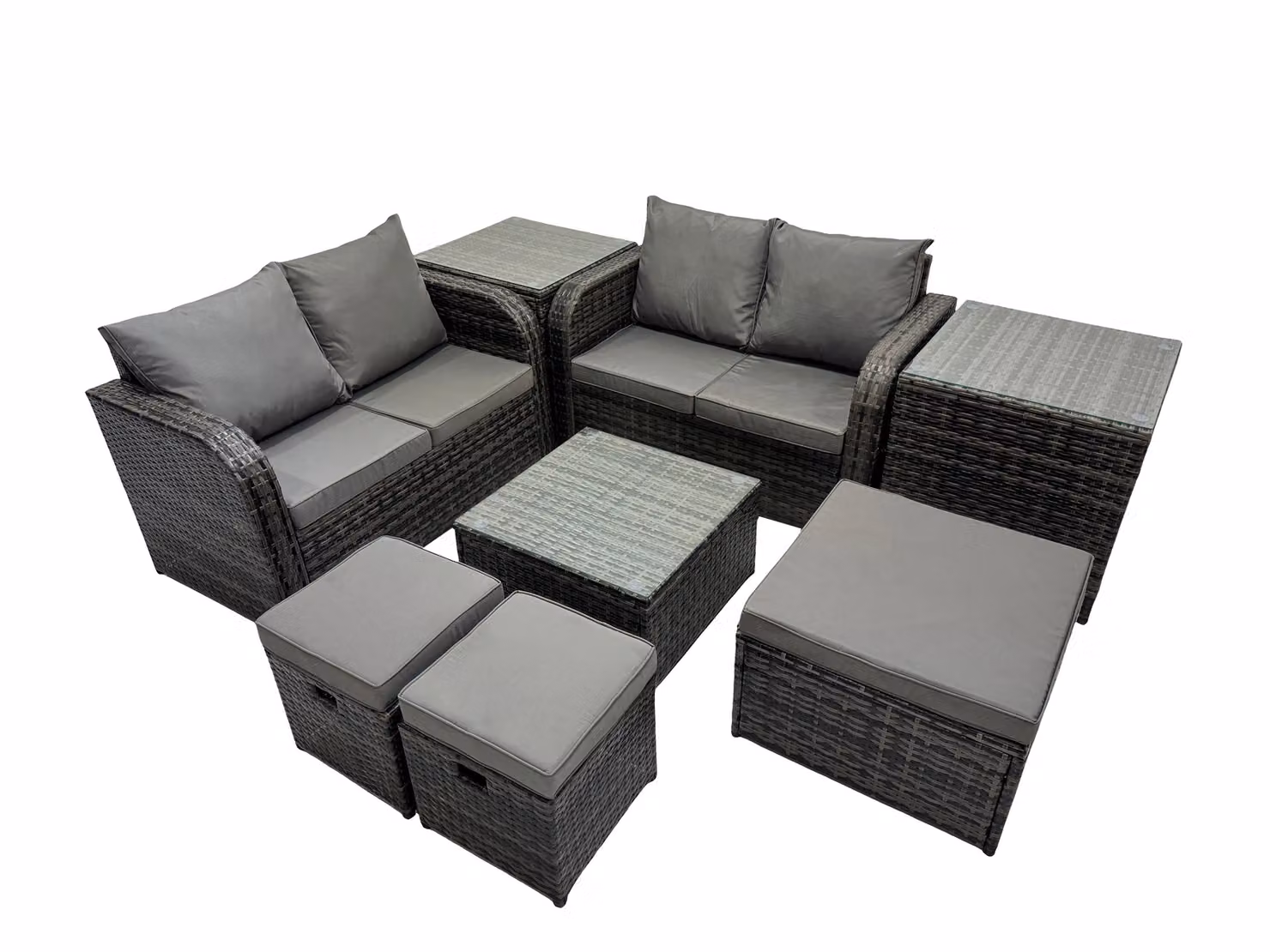 Fimous Love Sofa Square Coffee Table Set with 2 Side Tables and 3 Stools in Dark Grey – 2