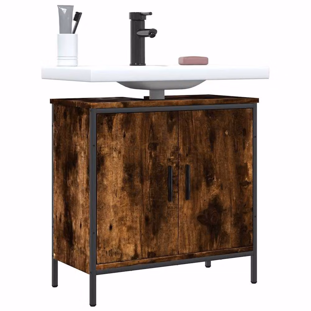 Berkfield Home Smoked Oak Bathroom Sink Cabinet, Brown, W/D/H: 60 x 30 x 60 cm – 2