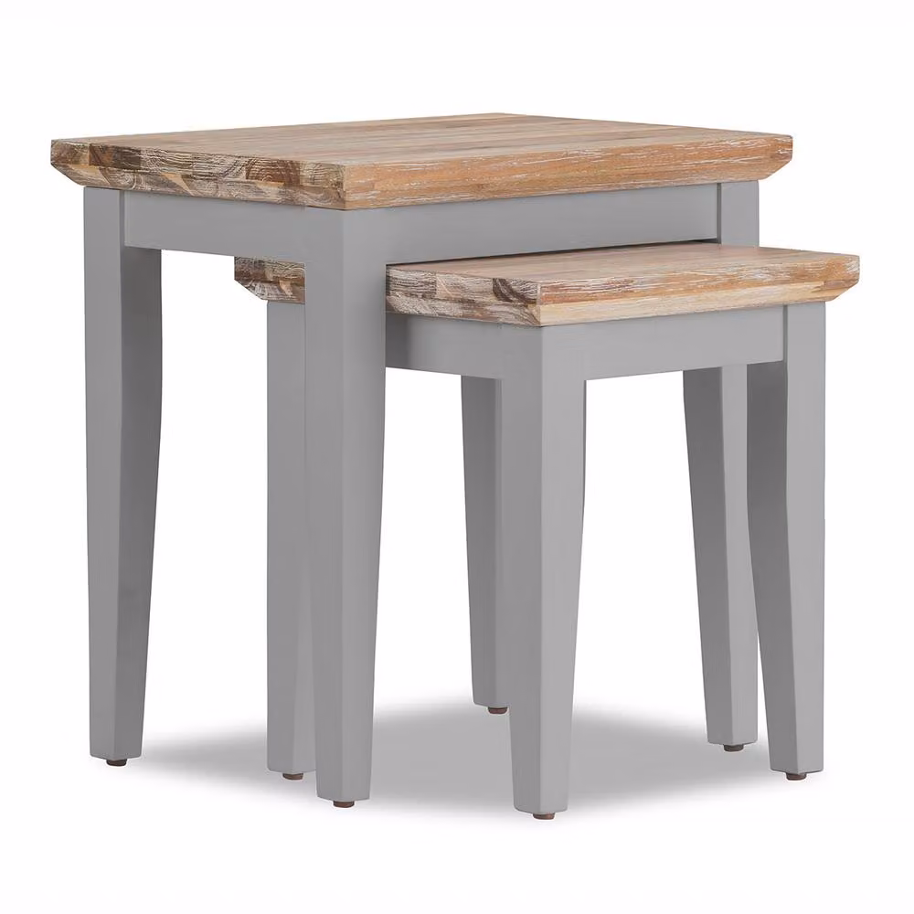 Statement Furniture Florence Nest of 2 Acacia Wood Side Tables in Light Grey – 2
