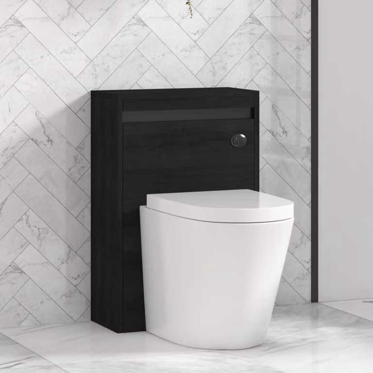 Royal Bathrooms Orion 540mm Hale Black BTW WC Unit with Cesar Rimless Toilet Pan, Seat and Cistern, White and Black