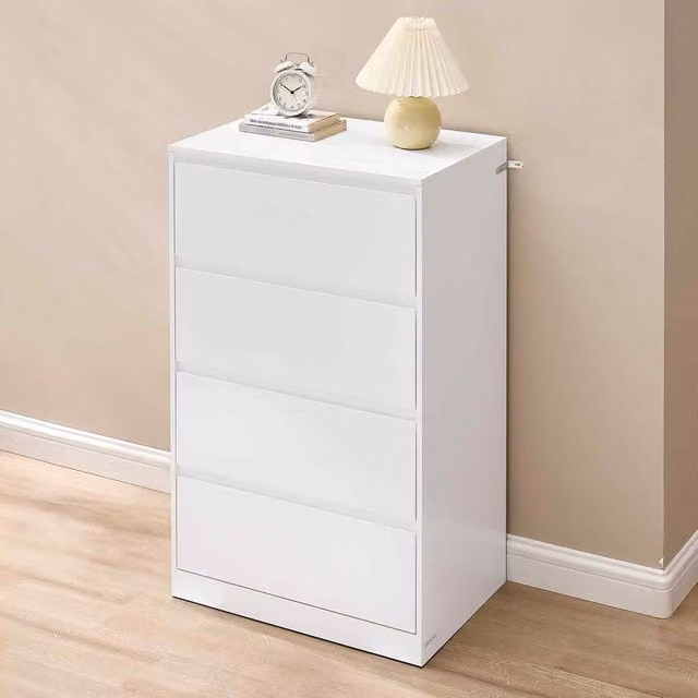 The Bazaarist 4 Drawer White Glossy Bedroom Storage Cabinet