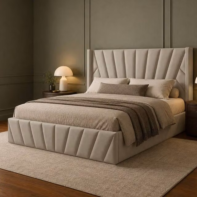 Desire Deco Novada Wingback Storage Bed in Light Beige, Single, W/D/H: 90 x 200 x 137 cm – 1