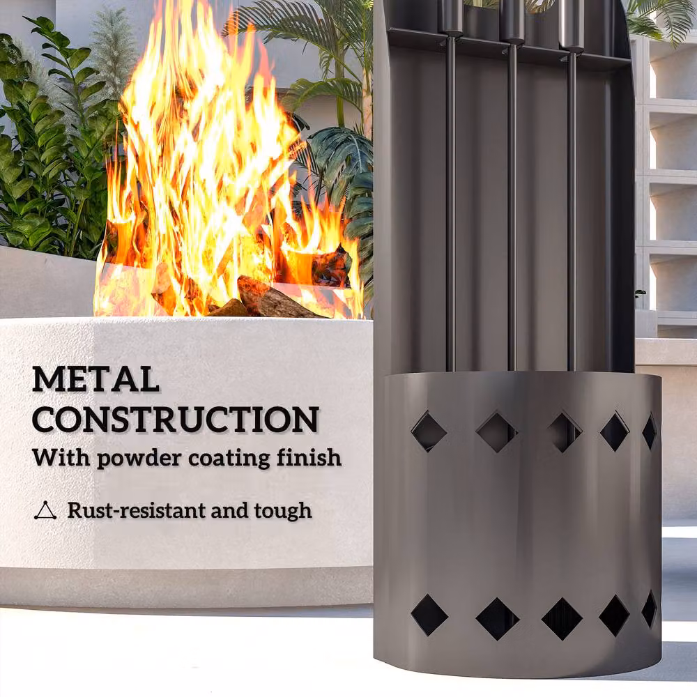 STILVORA Fireplace Companion Set with Bucket and 4 Tools in Black – 7