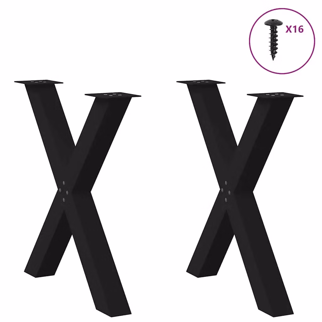Berkfield Home X-Shaped Steel Dining Table Legs, 2 Pieces, Black, H: 72.5 cm, W: 80 cm – 2