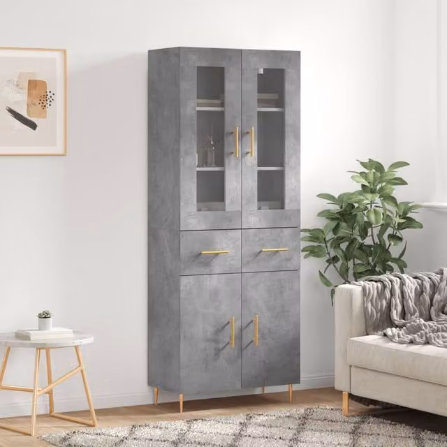 Berkfield Home Modern Highboard in Concrete Grey, W/D/H: 69.5 x 34 x 180 cm – 1