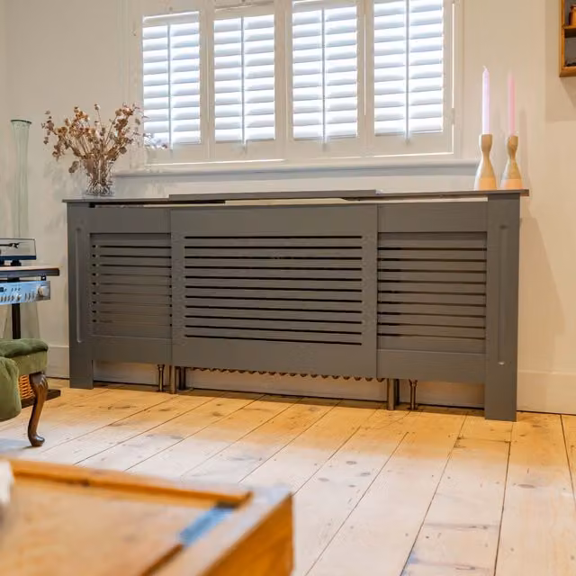 Jack Stonehouse Matt Grey Horizontal Slatted Wall Mounted Radiator Cover, Width: 205 cm