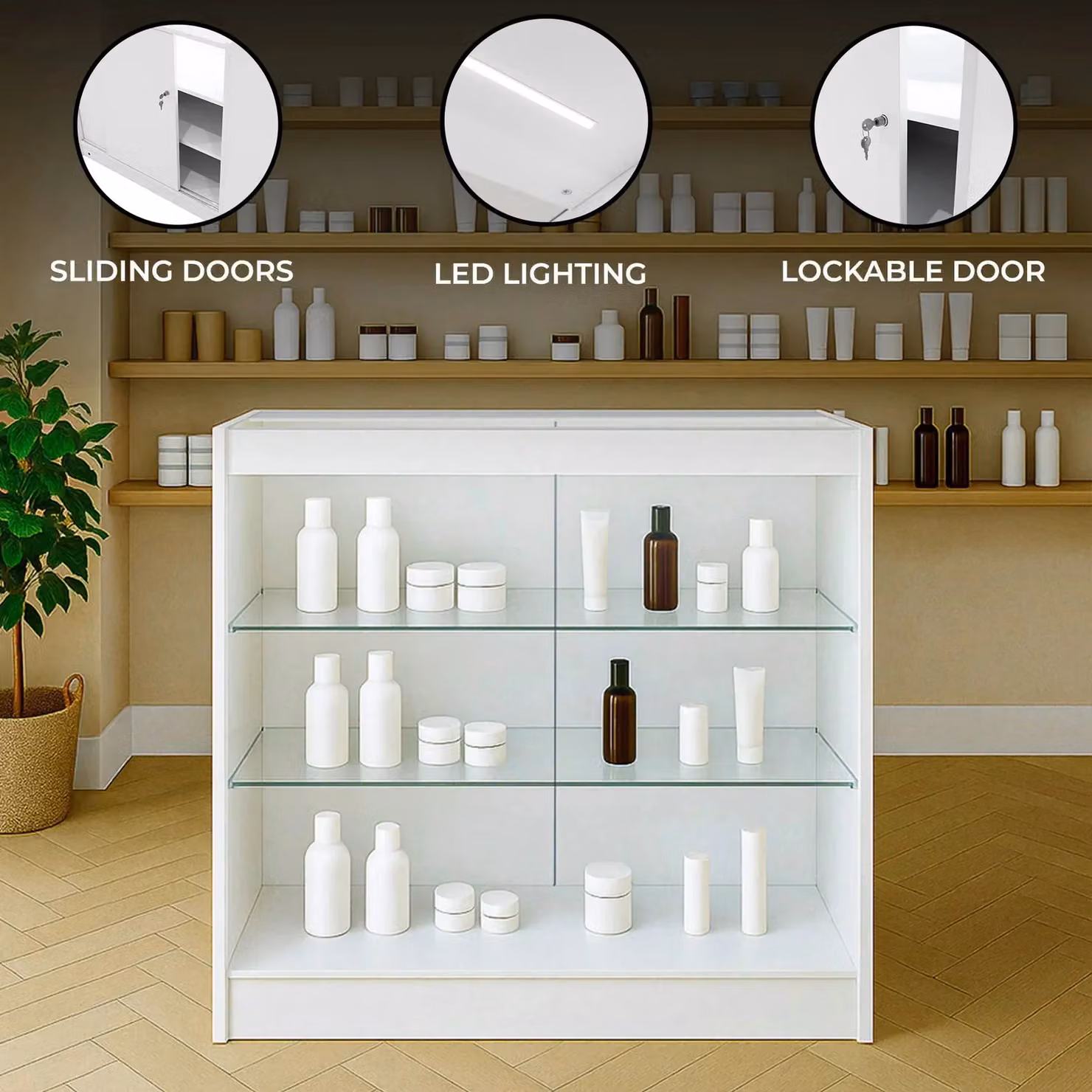 Monstershop K900 LED Retail Shop Counter in White with Glass Doors and Integrated Lighting – 2