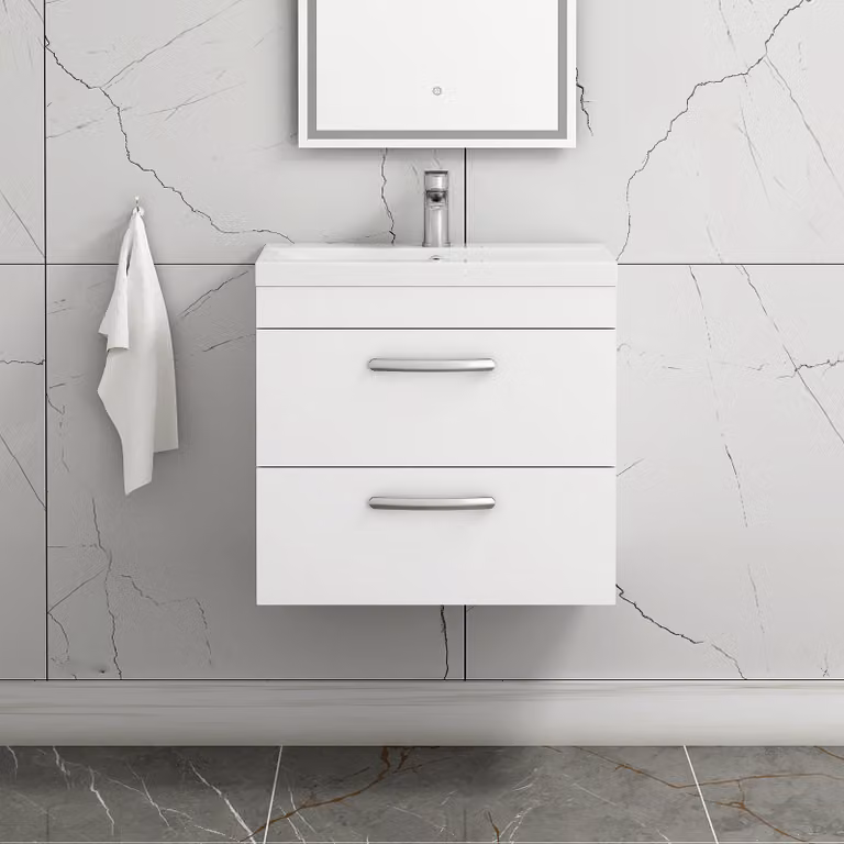 Royal Bathrooms Turin Gloss White 2 Drawer Wall Hung Vanity Unit with Mid-Edge Basin