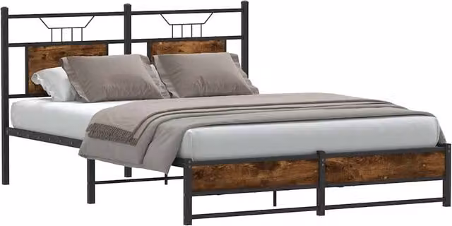 Berkfield Home Decorative Bed Frame in Smoked Oak and Brown with Drawers, W/D/H: 140 x 200 cm