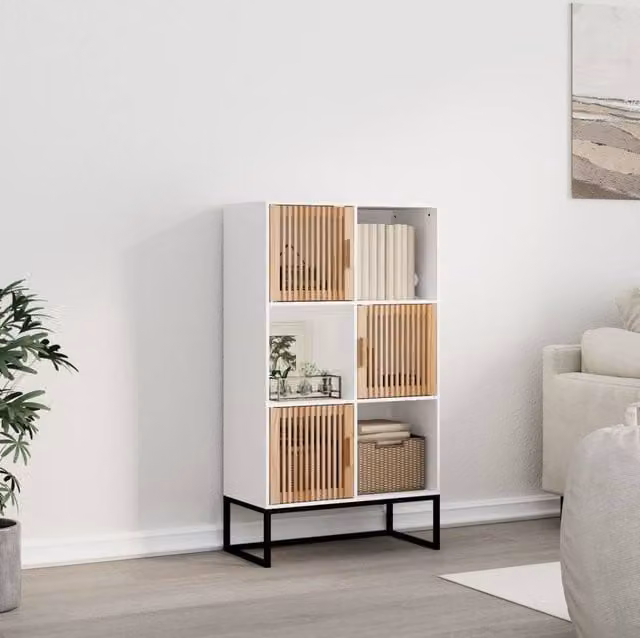 Berkfield Home White Scandinavian Highboard with Hinged Doors, W/D/H: 70 x 35 x 125 cm