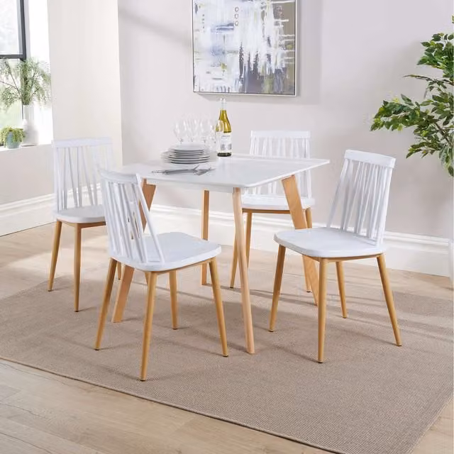 Home Source Trinity Square Dining Set with 4 Lucy Chairs in White