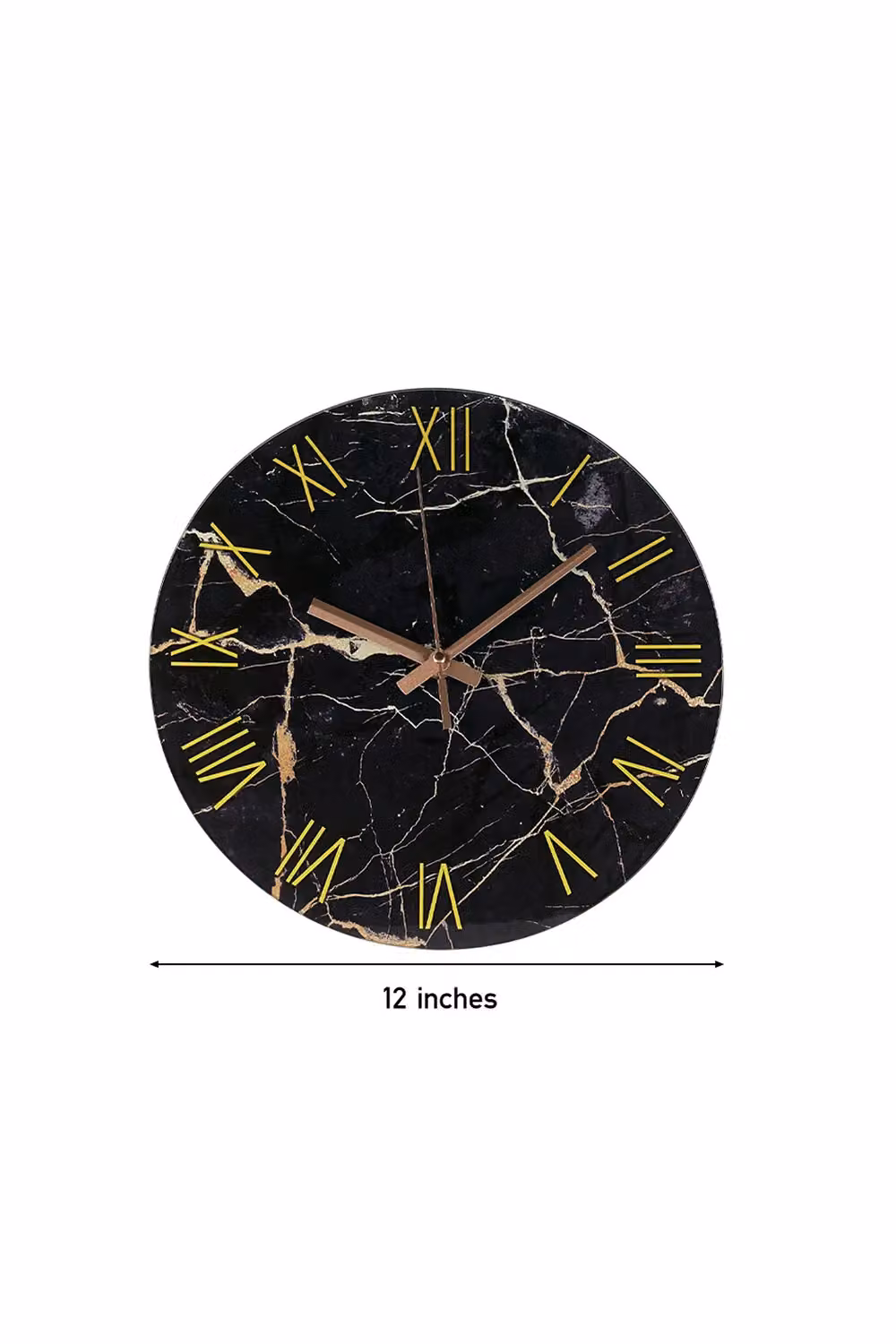 Living and Home Modern Black and Gold Marble Texture Round Silent Wall Clock, Diameter: 30.48 cm – 2