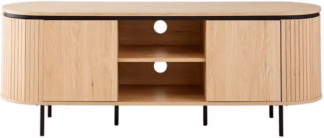 CALICOSY Malaga 2-Door TV Stand with Grooved-Effect Sides in Light Brown, W/D/H: 150 x 40 x 55 cm