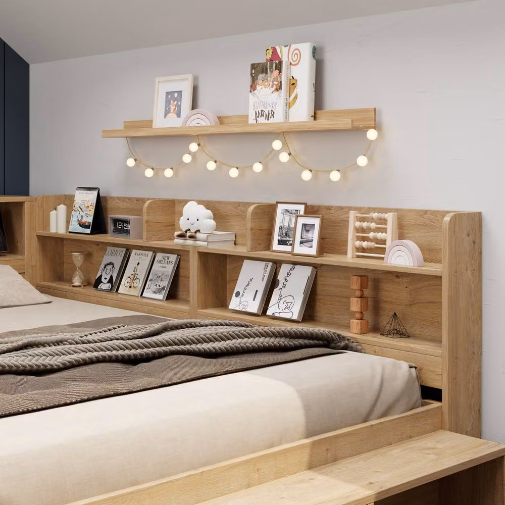 STILVORA Single 3ft Bed Frame with Side Compartment Storage in Natural Solid Wood, W: 90 cm, L: 190 cm – 4