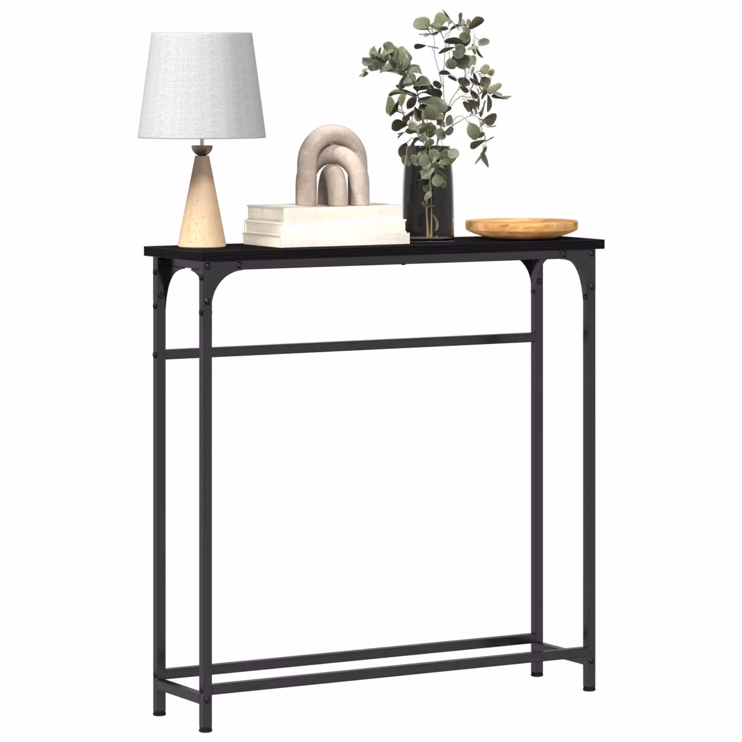 Berkfield Home Black Oak Console Table with Metal Frame and MDF Top – 3
