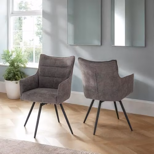 Seconique Lewis Carver Grey Fabric Swivel Armchair Pair