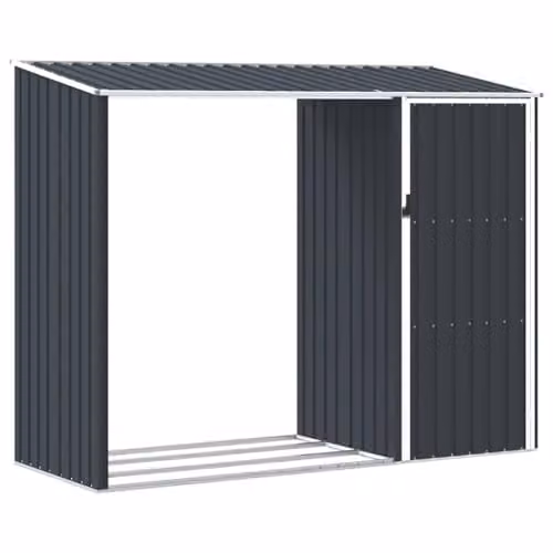 vidaXL Garden Firewood Shed in Anthracite, Galvanised Steel, W/D/H: 245 x 98 x 159 cm – 1