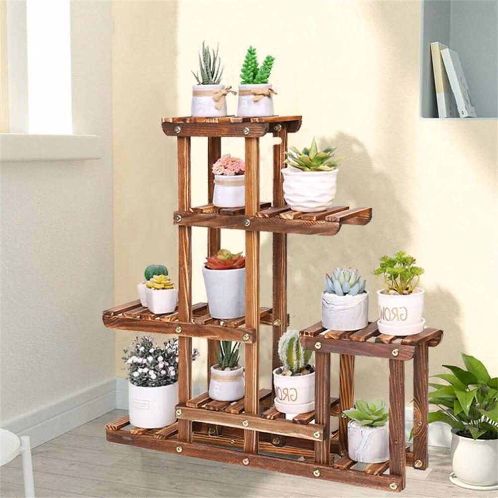 FLAVORA 6-Tier Pine Wood Tabletop Plant Stand, Brown, W/D/H: 61.5 x 60.0 x 61.5 cm – 2