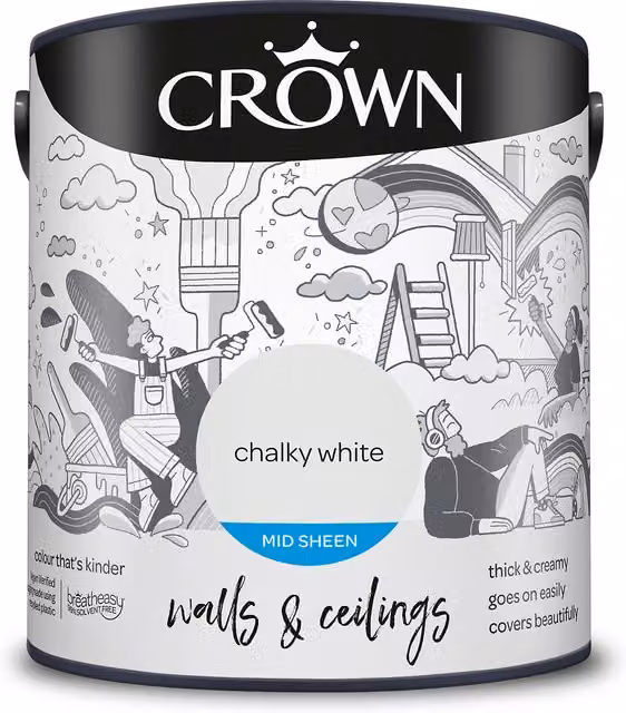 Crown Walls and Ceilings Mid Sheen Emulsion White 2.5l