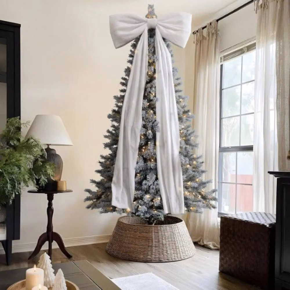 KORVIXA White Bows Ribbon Christmas Tree Decor, W/D/H: 100 x 100 x 1 cm – 2