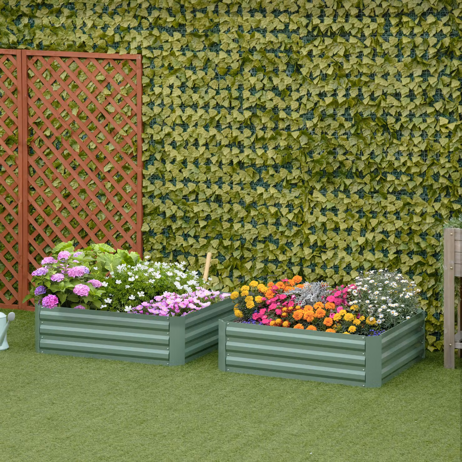 Outsunny Set of 2 Green Galvanised Steel Raised Garden Beds, 291L Elevated Planter Boxes for Flowers and Herbs, W/D/H: 100 x 100 x 30 cm – 2