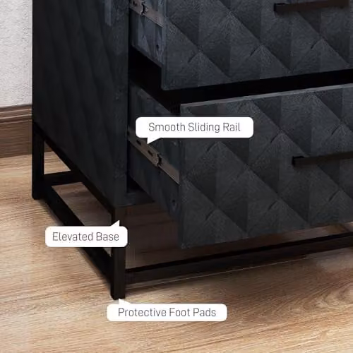 HOMCOM Set of 2 Modern Black Bedside Tables with Metal Legs – 5