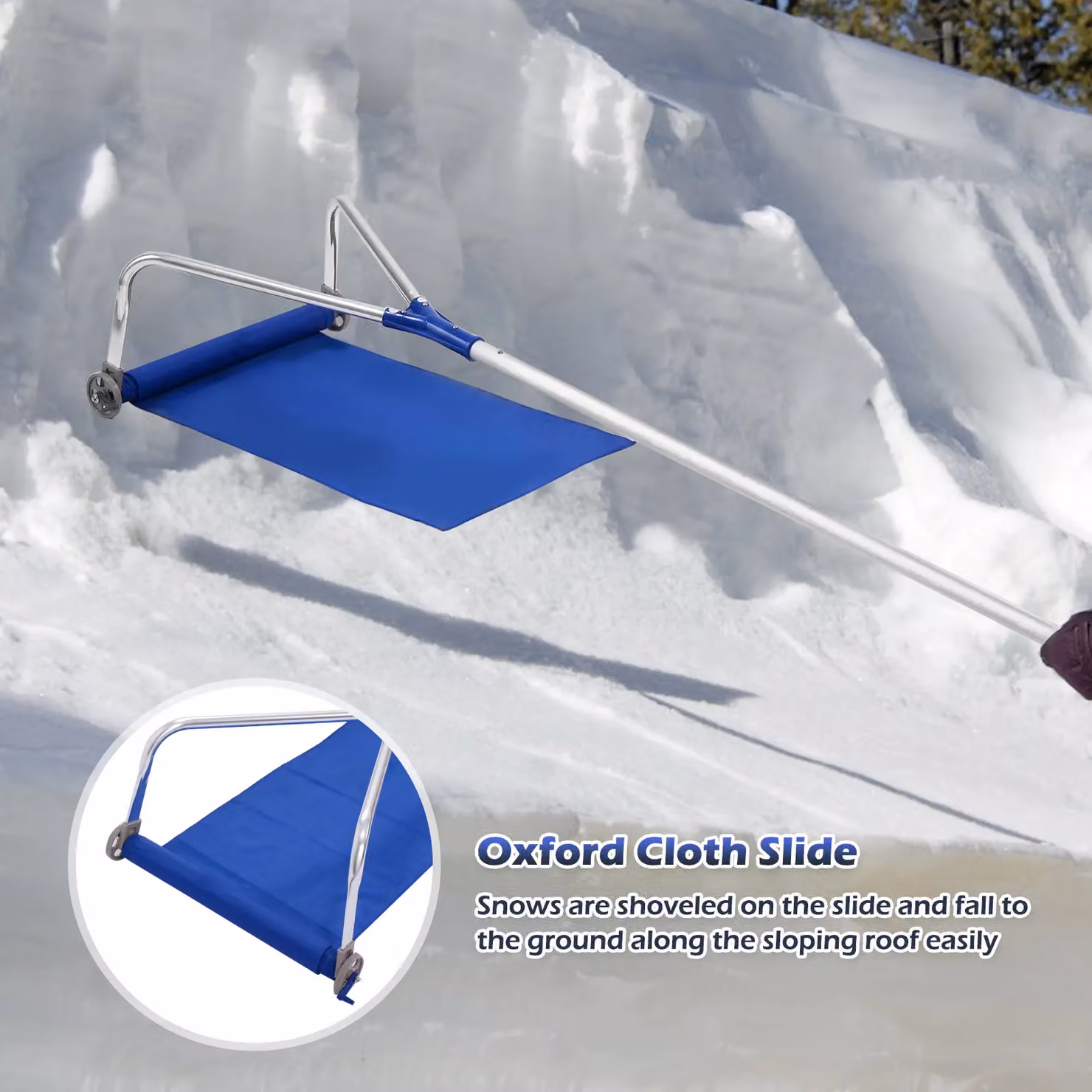 Costway Extendable Blue Aluminium Snow Shovel Roof Rake with Handle – 3