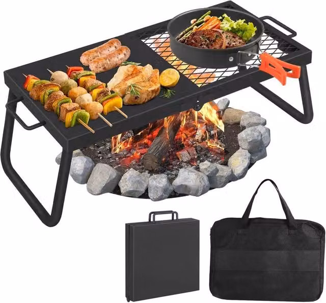 VOGREX Portable Alloy Steel Charcoal Fire Pit Grill in Black, W: 57 cm, D: 28 cm, H: 22.86 cm