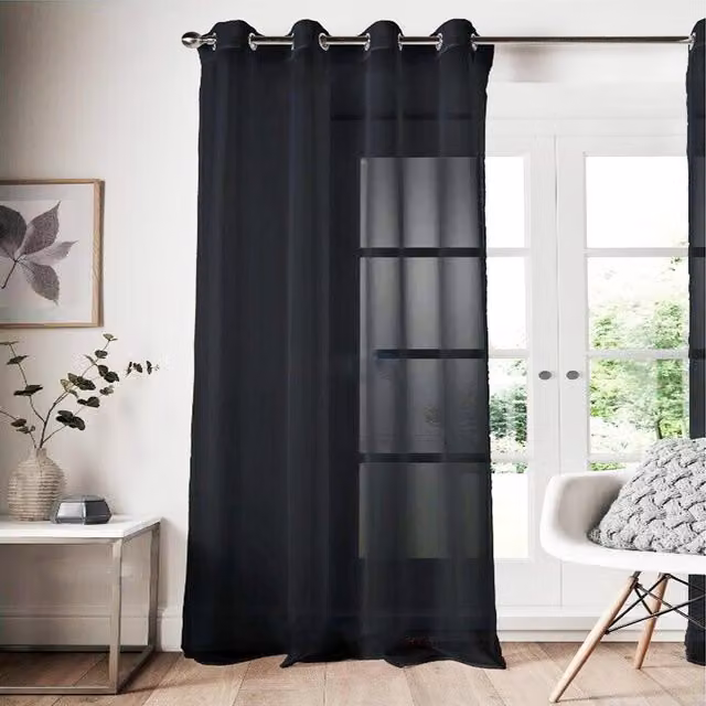 Roseley Black Transparent Eyelet Voile Panel Curtain, Width: 137.16 cm