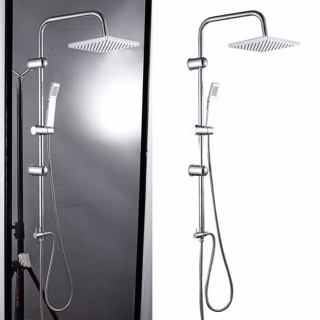PAWNORA Square Chrome Shower Mixer Set with Swivel Spout in Silver