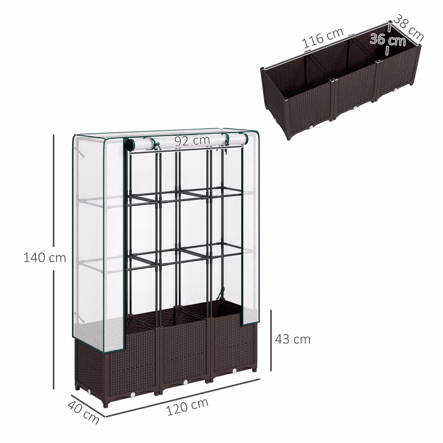 Outsunny Raised Garden Bed with Trellis in Brown, Plastic Planter Box with Drainage Holes for Vegetables and Flowers, W/D/H: 120 x 40 x 140 cm – 3
