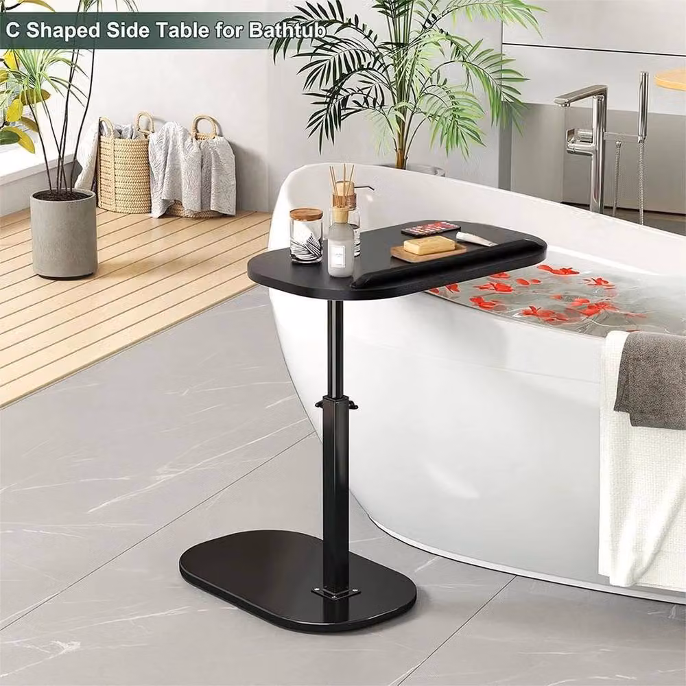 FORGEVIO Adjustable C-Shaped Sofa Side Table in Black with Rotating Wood Top – 5