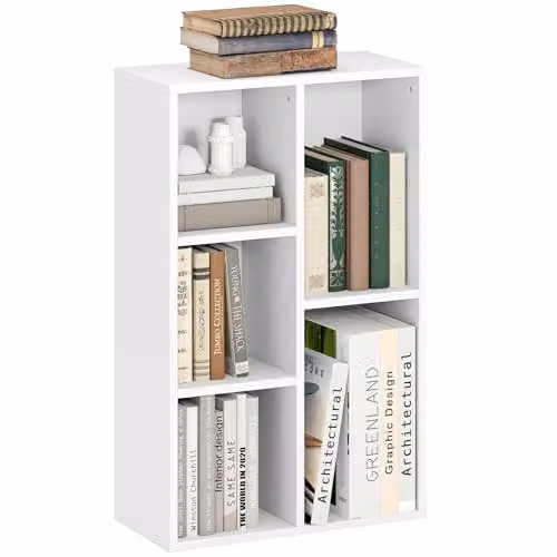 HOMCOM 2-Tier Cube Bookshelf with 5 Open Storage Compartments in White