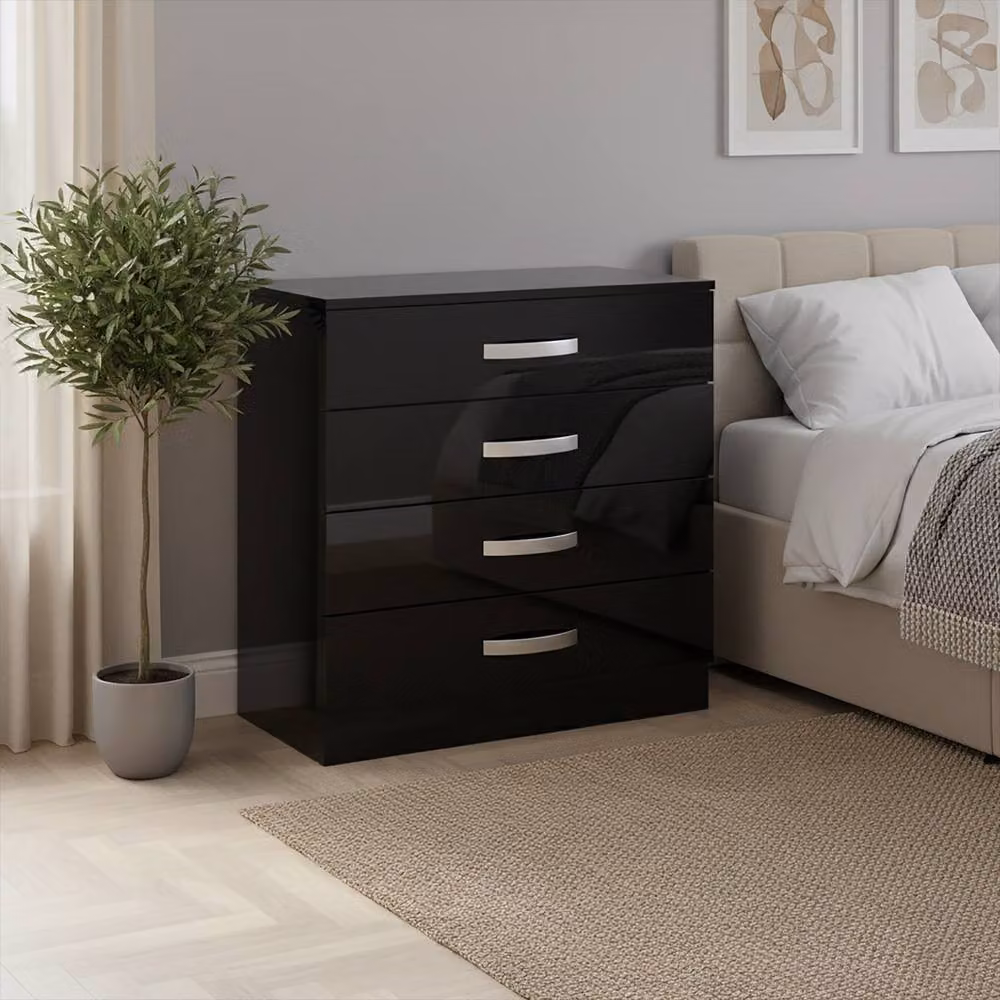 HD Designs Hulio 4 Drawer Chest of Drawers in Black Glossy Metal – 3
